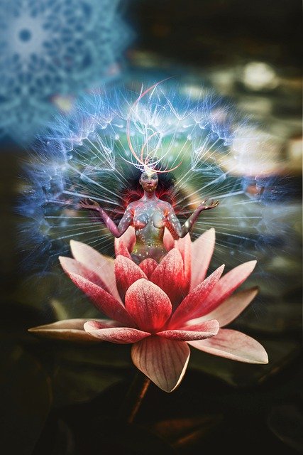 femme sur fleur de lotus meditation