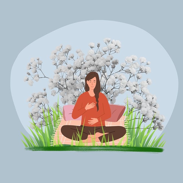 illustration femme assise en tailleur bras sur la poitrine respiration abdominale